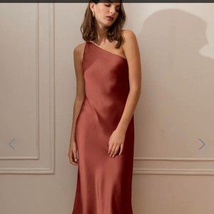 Jenny Yoo Satin Abby Dress in Rust